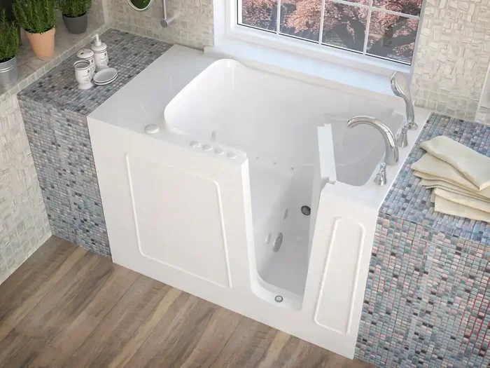 MediTub Walk-In 26 x 53 Right Drain White Whirlpool & Air Jetted Walk-In Bathtub – 2653RWD