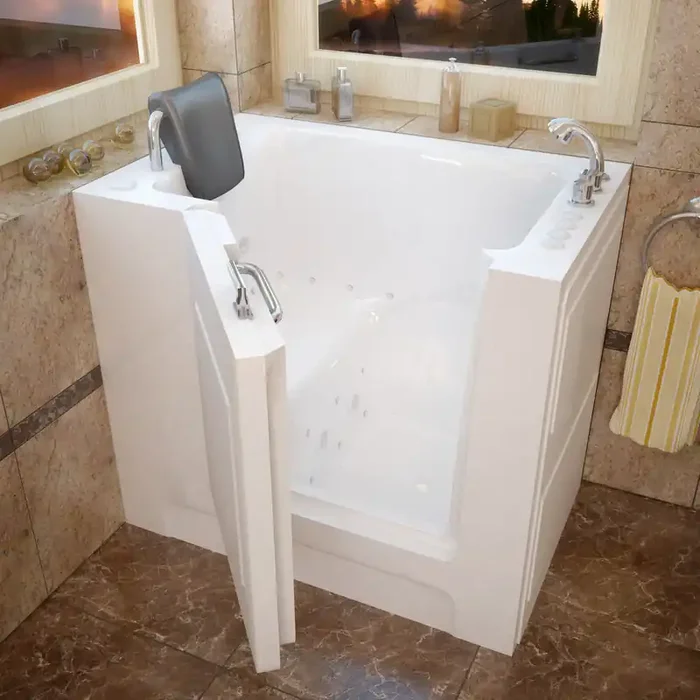 MediTub Walk-In 27 x 39 Right Drain White Whirlpool & Air Jetted Walk-In Bathtub – 2739RWD