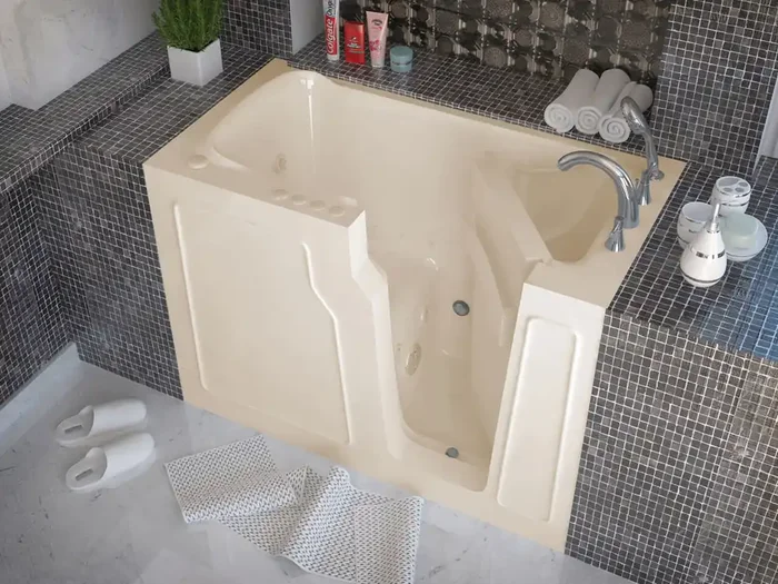 MediTub Walk-In 29 x 52 Right Drain Biscuit Whirlpool & Air Jetted Walk-In Bathtub – 2952RBD