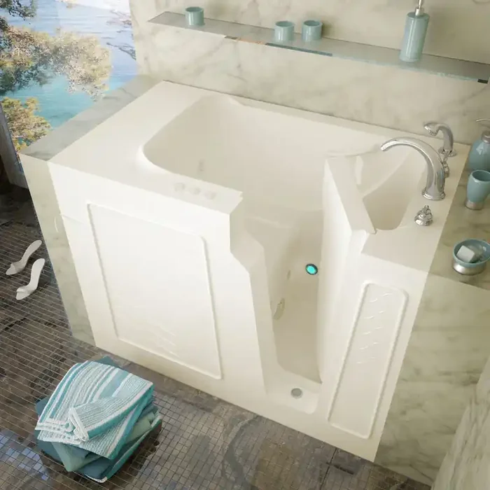 MediTub Walk-In 29 x 52 Right Drain Biscuit Whirlpool Jetted Walk-In Bathtub – 2952RBH
