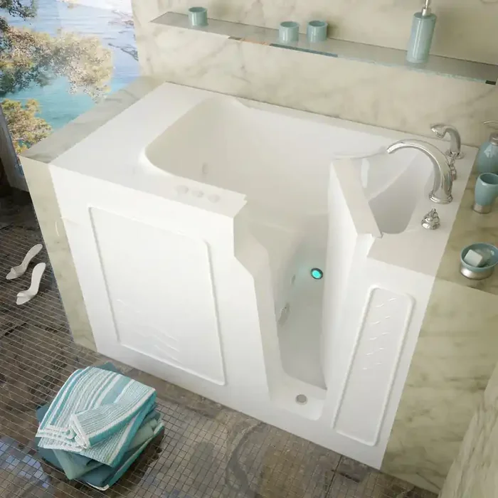 MediTub Walk-In 29 x 52 Right Drain White Whirlpool Jetted Walk-In Bathtub – 2952RWH