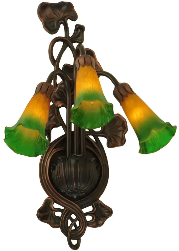 Meyda 10.5″w Amber/green Pond Lily 3 Lt Wall Sconce – 17158