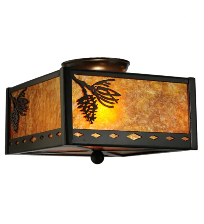 Meyda 10″square Amber Mica Balsam Pine Flushmount – 142265