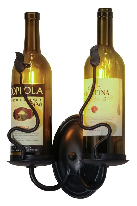 Meyda 9″w Tuscan Vineyard Personalized 2 Wine Bottle Wall Sconce – 142181