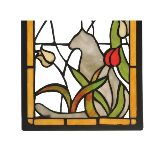 Meyda 9″w X 25″h Cat & Tulips Stained Glass Window – 67117