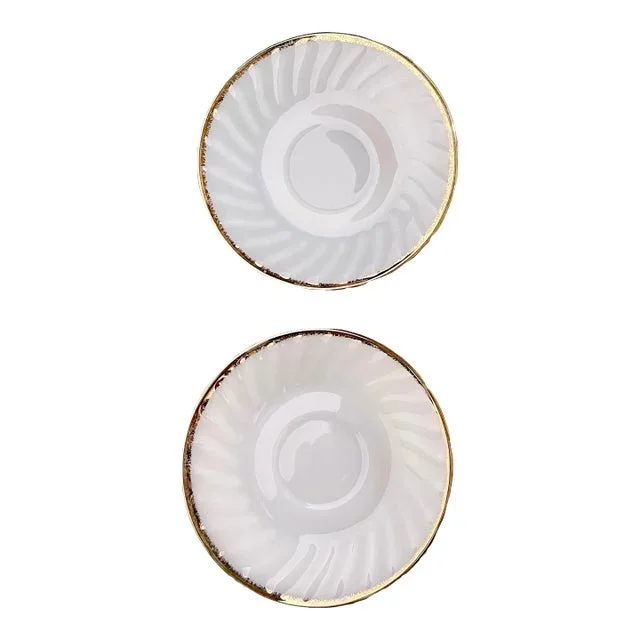 Mid 20th Century Gold Trimmed Milk Glass Fire-King Saucers- a Pair