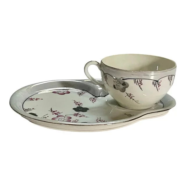 Mid 20th Century Grey Lusterware Tea Cup and Snack Saucer- 2 Pieces
