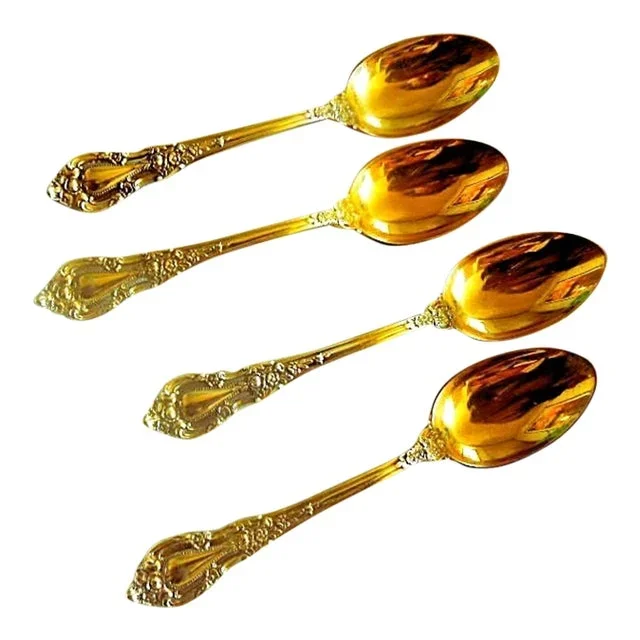 Mid 20th Century Lunt Eloquence Vermeil Sterling Silver Demitasse Spoons – No Monos- Set of 4