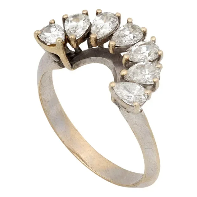 Mid 20th Century Vintage Pear Shape Diamond 14k White Gold Wedding Stacking Band, Size 6.5