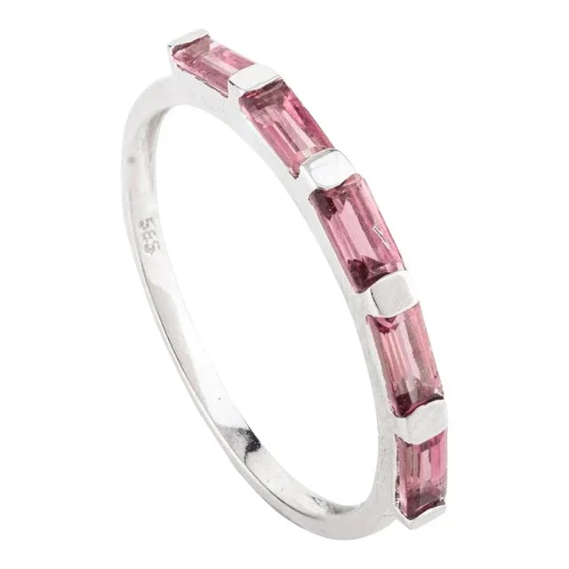 Minimalist 14k White Gold Tourmaline Half Band Ring Size 3