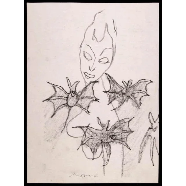 Mino Maccari, Bats, Drawing, 1970