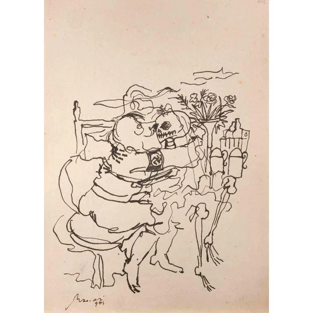 Mino Maccari, The Deadly Kiss, Artwork on Paper, 1945