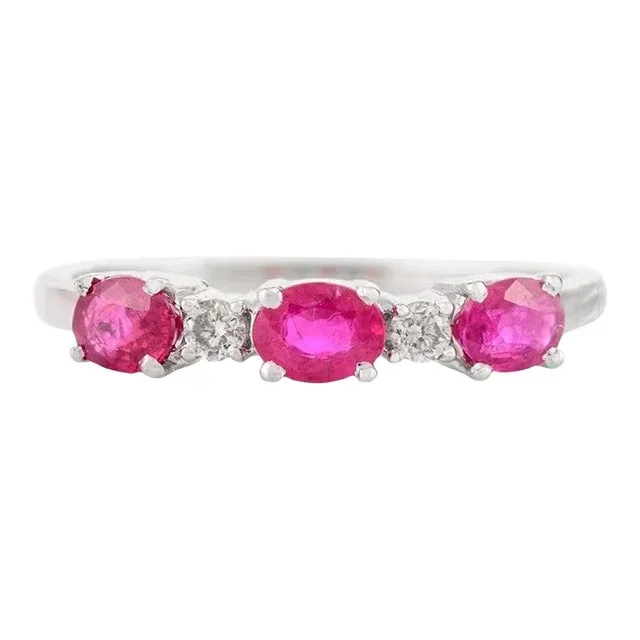 Modern Three Stone Ruby Band Ring Size 7