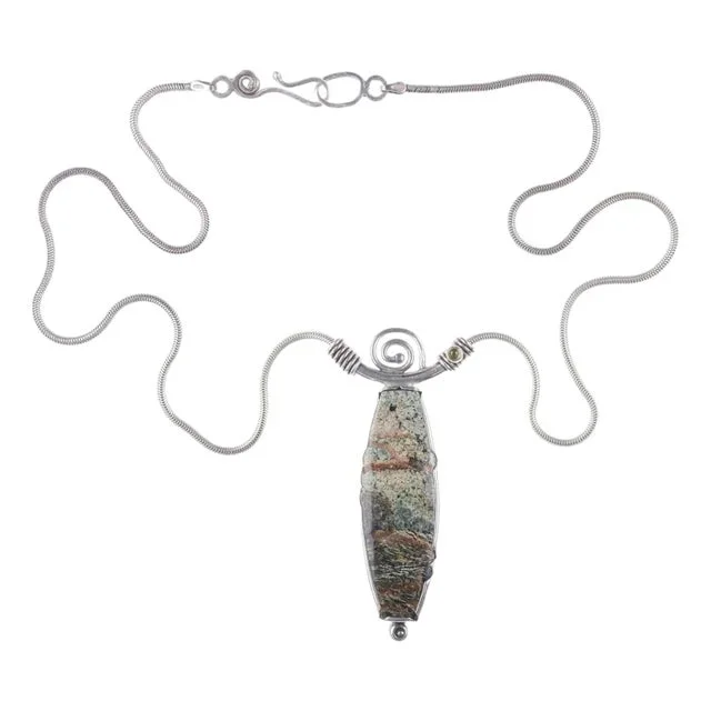 Modernist Native American Sterling petrified wood gemset necklace