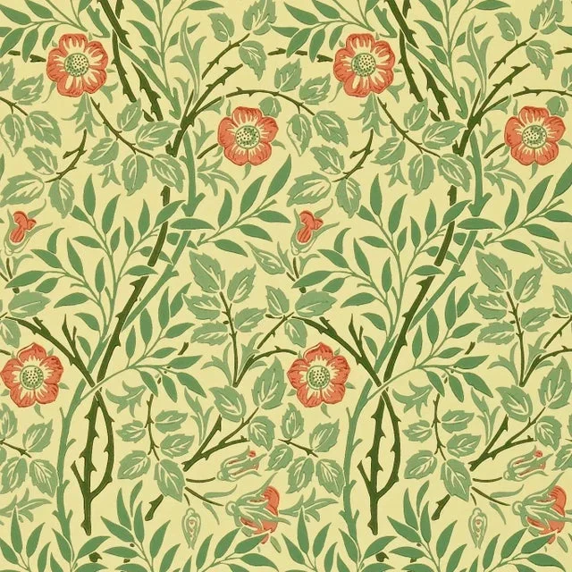 Morris & Co Sweet Briar Wallpaper in Green/Blue/Rust