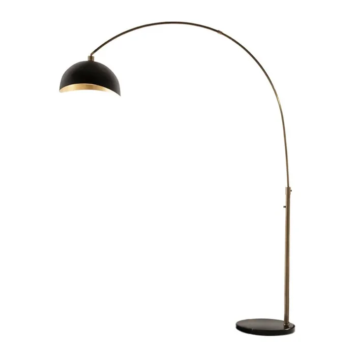 Nova of California Luna Bella 92″ Arc Lamp In Weathered Brass With Matte Black/gold Leaf Shade And Dimmer Switch