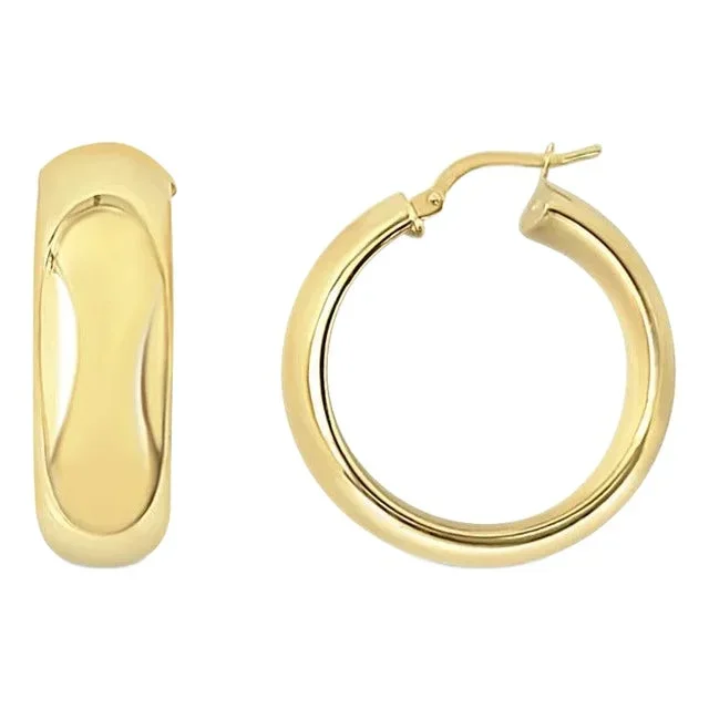 One Inch Polished Wide 14k Yellow Gold Hoops, 2 Pieces