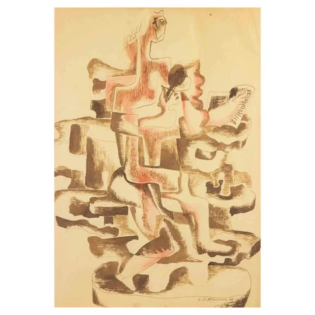 Ossip Zadkine, Untitled, Mixed Media Drawing, 1946