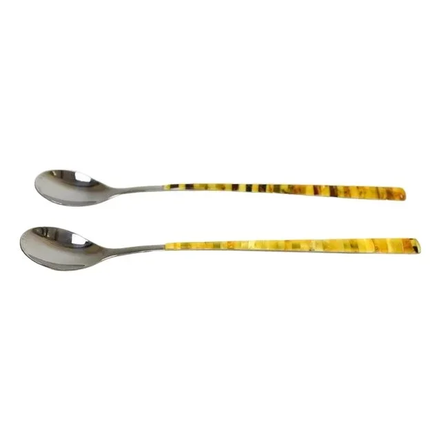Pair Amber Long Spoons French Inox