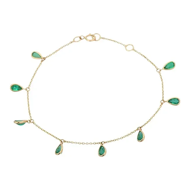 Pear Cut Emerald Charm Chain Bracelet in 18k Yellow Gold