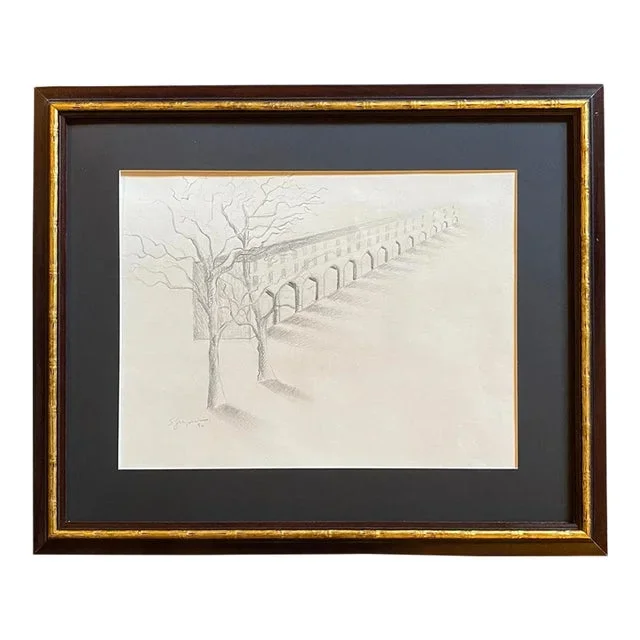 Pencil Drawing of Trees and Doorways, Framed
