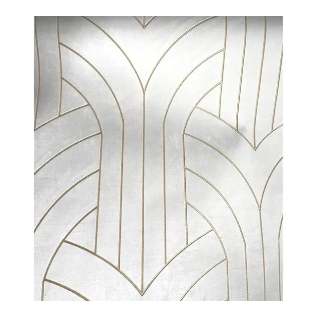 Phillip Jeffries White Velvet Cocoon Wallpaper, Lasercut Gilt Velvet Textile