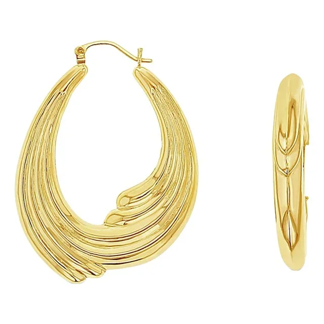 Polished Wave Style Hoops 14k Yellow Gold, 2 Pieces