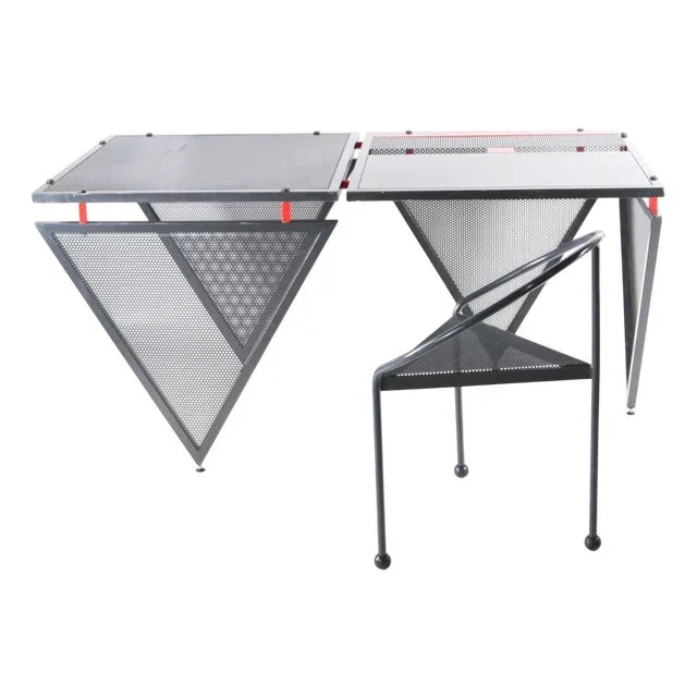 Postmodern Metal Desk and Stool, 1980s, Set of 2