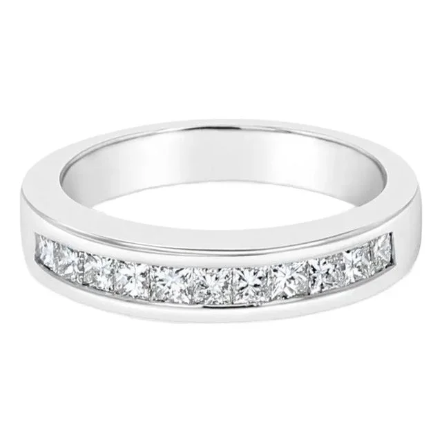 Princess Cut Diamond Wedding Band .60cttw 14k White Gold, Size 5