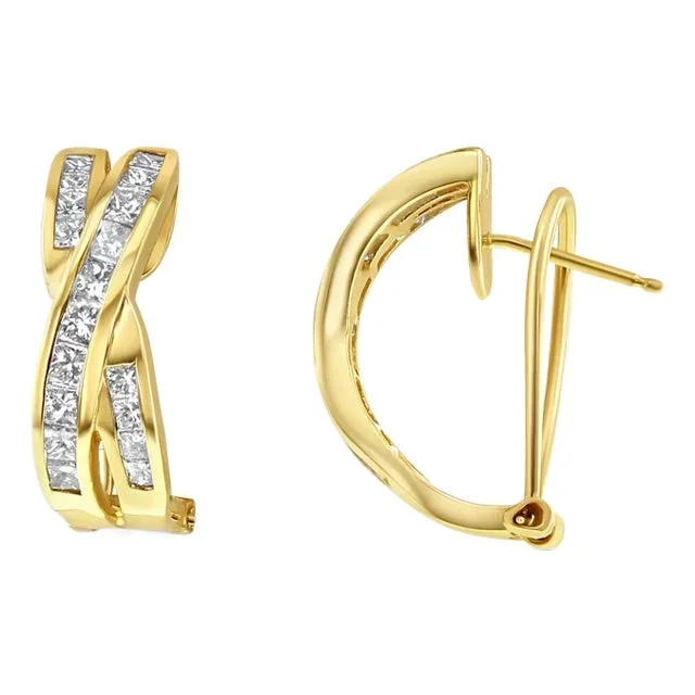 Princess Cut Diamond X Clip On Earrings 1.50cttw 14k Yellow Gold, 2 Pieces