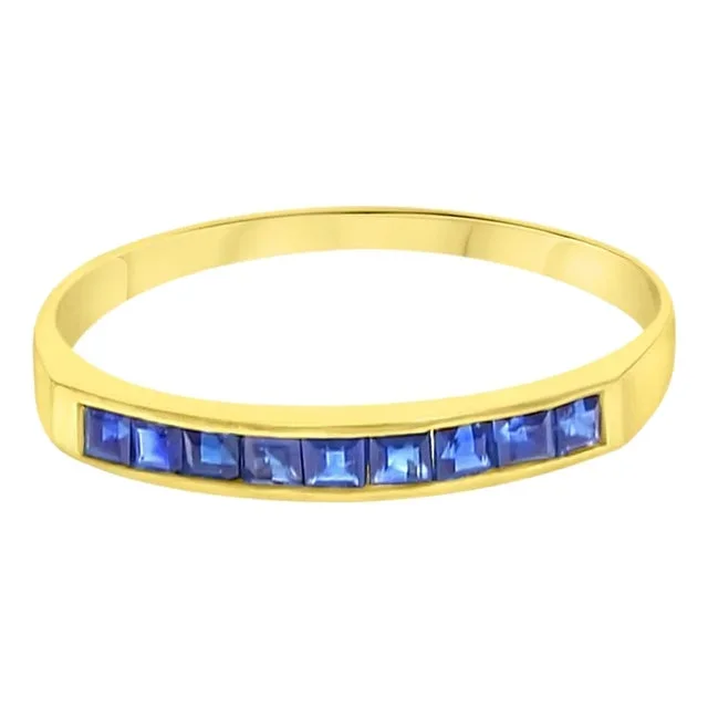 Princess Sapphire Band 14k Yellow Gold, Size 6