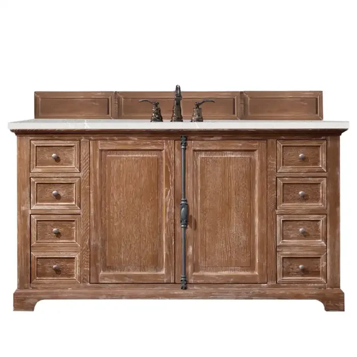 Providence 60″ Single Vanity Cabinet, Driftwood, W/ 3 Cm Eternal Serena Quartz Top