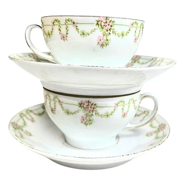 Ropes of Roses Teacups and Saucers- Set of Four