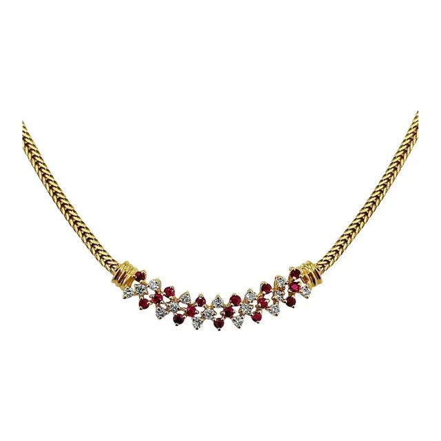 Ruby and Diamond Integral 14k Gold Cluster Necklace