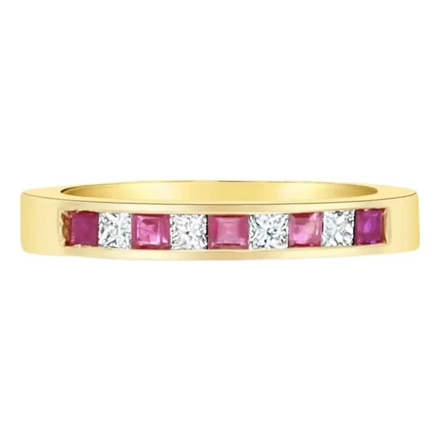 Ruby Diamond Channel Set Wedding Band .50cttw 14K Yellow Gold, Size 9