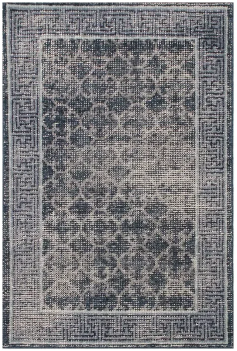 Rug & Kilim’s Distressed Gift Sized Rug – Blue Khotan Style Geometric Design
