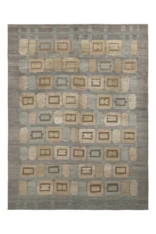 Rug & Kilim’s Scandinavian Style Rug In Blue-Gray High-Low Geometric Pattern