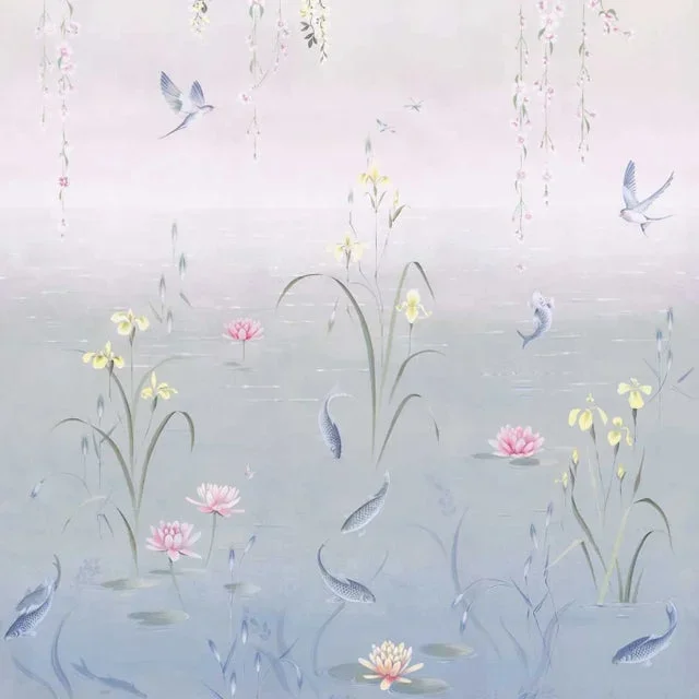 Sanderson Water Garden * Wallpaper in Soft Jade/Pink Blossom