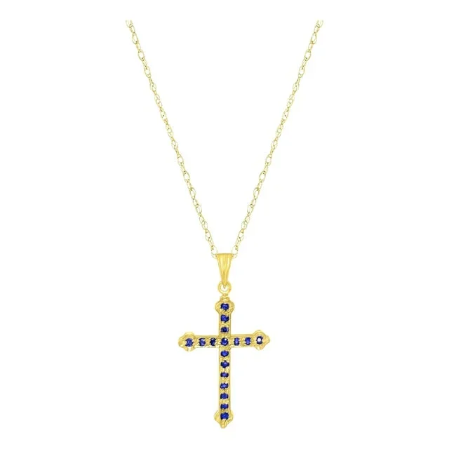 Sapphire Gold Cross Necklace 14k Yellow Gold 16″