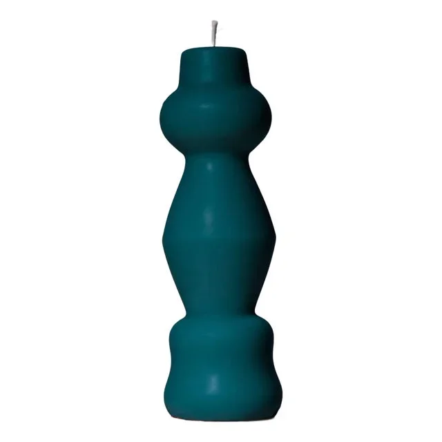 Sculptural Postmodern Beeswax Pillar Candle No.01 in Peacock Green
