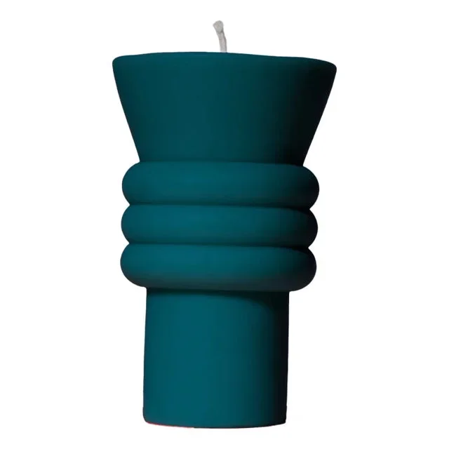 Sculptural Postmodern Beeswax Pillar Candle No.03 in Peacock Green