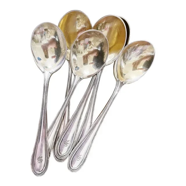 Set of 6 Antique Silver Plated Tiffany & Co Soup Spoons