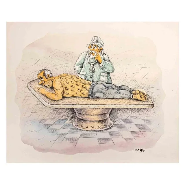 Shokirov, Strange Patient, Watercolor & Ink Drawing, 1980s