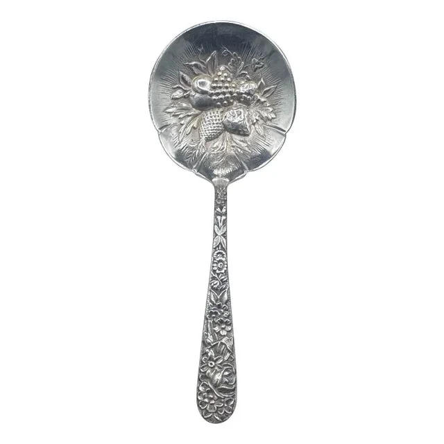 Short Handled Sterling Silver Repousse Jelly Spoon, 1930, S. Kirk & Son