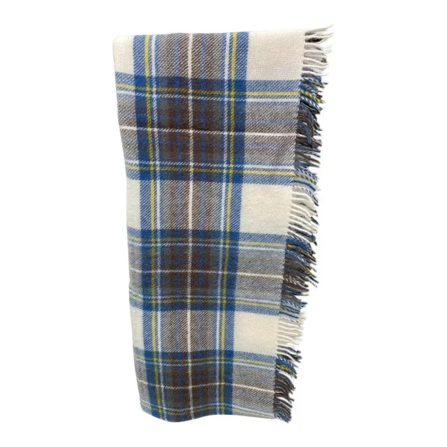 Soft Merino Lambswool Knee Rug /Blanket in a Classic Blue and Gray Plaid Pattern – Made in England