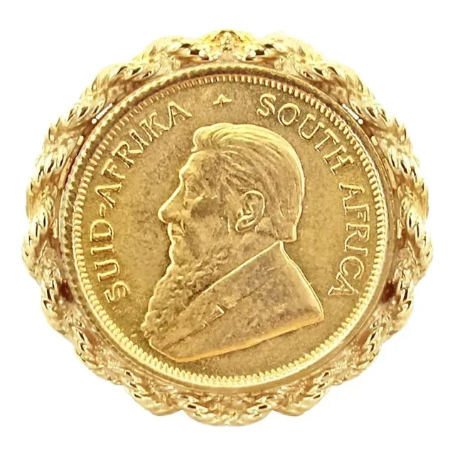 South African Coin Ring with Rope Bezel Frame, Size 6