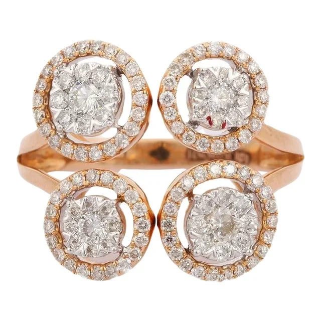 Statement Illusion Diamond Wedding Cocktail Ring in 18k Solid Rose Gold Size 10