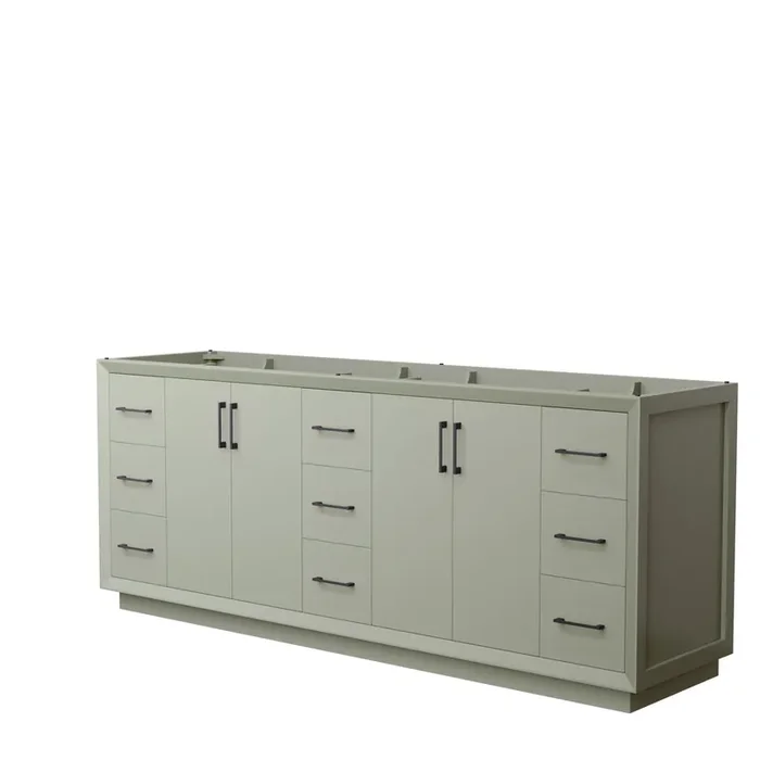 Strada 84 Inch Double Bathroom Vanity In Light Green, No Countertop, No Sink, Matte Black Trim
