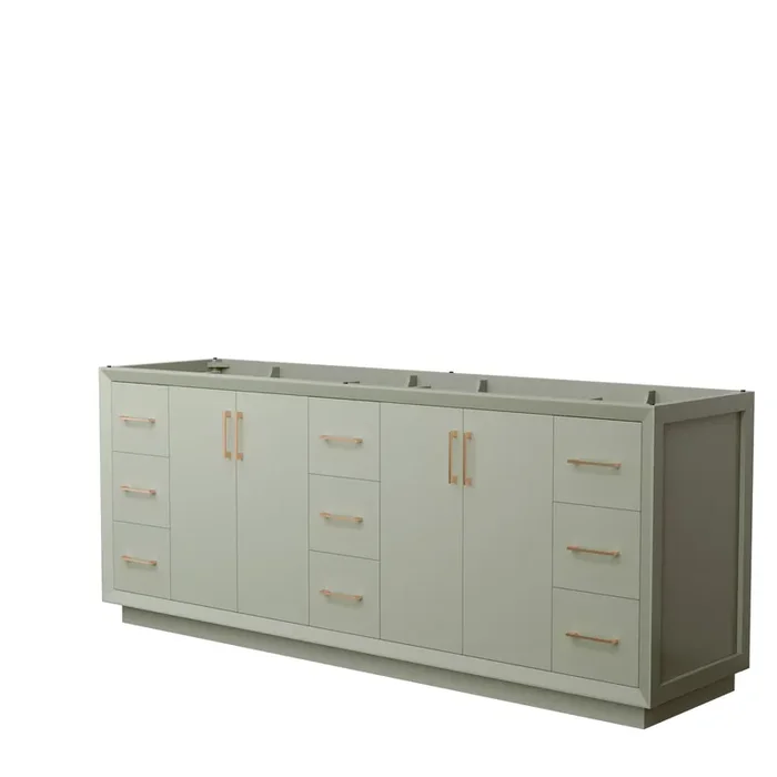 Strada 84 Inch Double Bathroom Vanity In Light Green, No Countertop, No Sink, Satin Bronze Trim