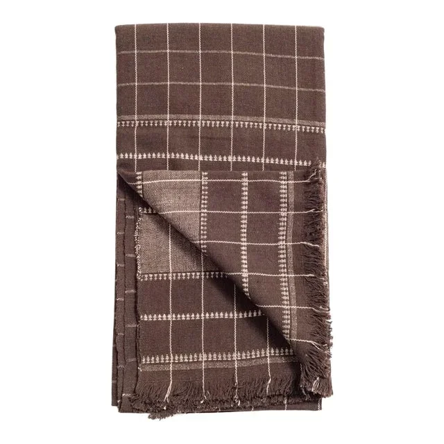 Studio Variously Handwoven Organic Cotton Earthy Brown Checks Treacle Throw